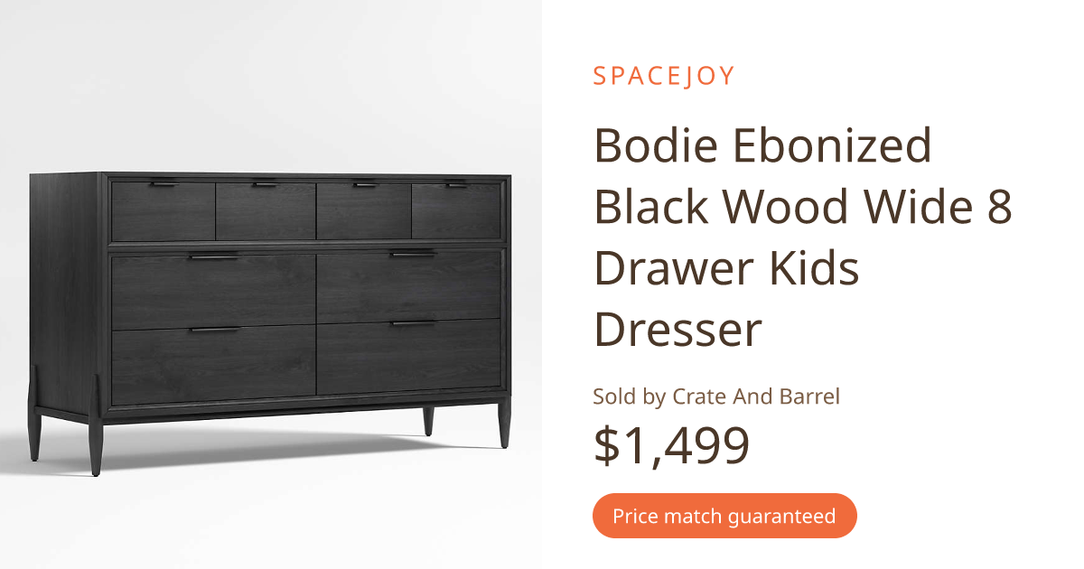 Bodie Ebonized Black Wood Wide 8 Drawer Kids Dresser